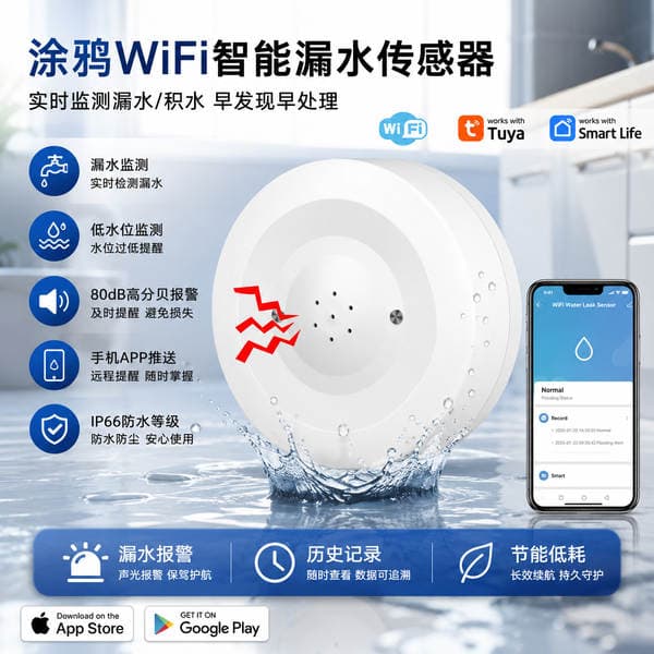 Graffiti Water Immersion Alarm Remote Smart Home WiFi Water Leakage Induction Detector wifi Water Level Alarm