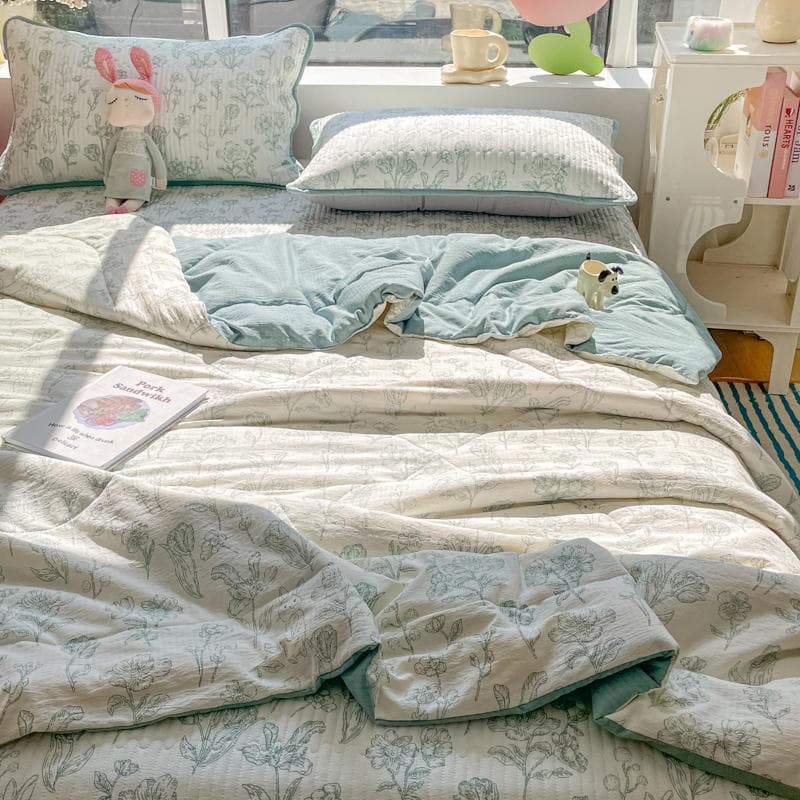 Category a Maternal and Infant Grade 7A Antibacterial Cloud-Sense Double-Layer Yarn Bed Cover Summer Quilt Four-Piece Set Washed Cotton Summer Cool Quilt Air-Conditioned Quilt 2