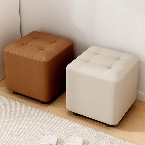 Small Stool for Home Use, Low Stool with a High-End Feel, Living Room Coffee Table Stool, Soft Cushion Seat, Solid Wood Bench, Sturdy and Durable Shoe-Changing Stool