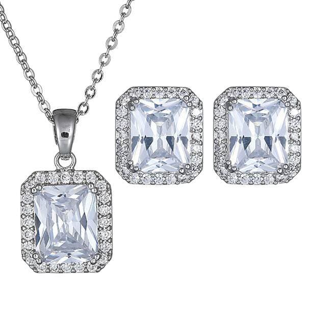 Qingxing Square High Quality AAA Zircon Jewelry Set European and American Hot-selling Cross-border Earrings Necklace Generous Zircon Jewelry 5