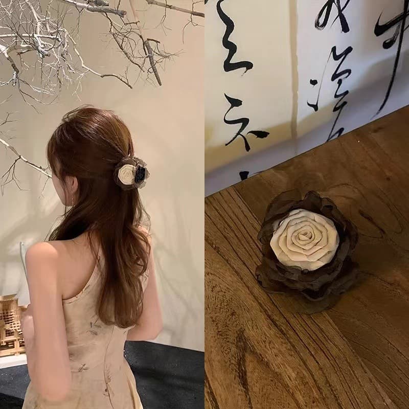 5092 handmade flower clip-coffee color