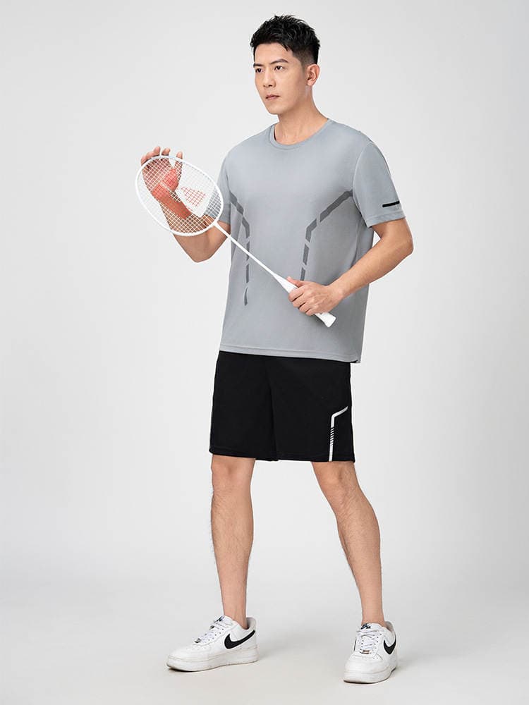 Kişilər üçün yaylıq, böyük ölçülü, buz ipək nazik qısaqol T-shirt və şort dəsti 4