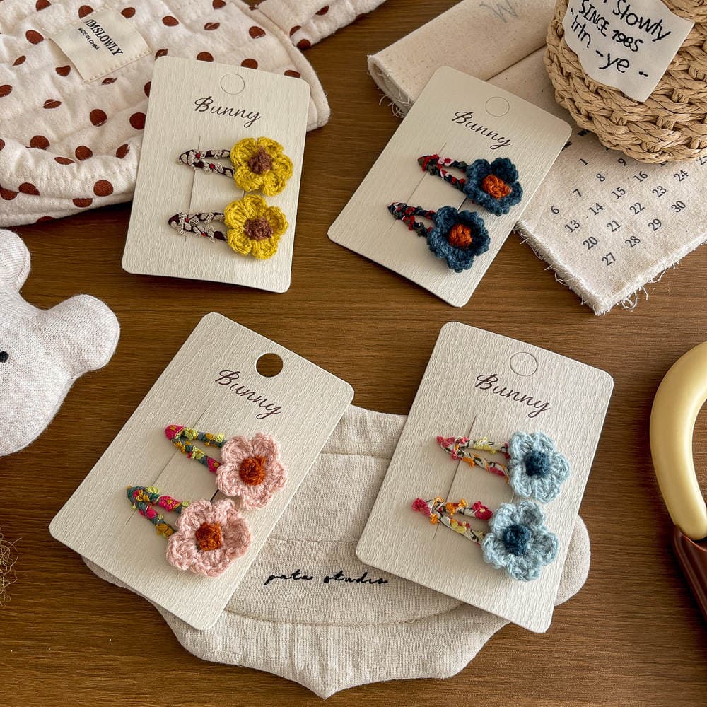 Korean-Style Autumn and Winter Knitted Yarn Flower Hairpin Sweet Girly Heart-Shaped Hair Clip Side Bb Clip Hair Accessory 4