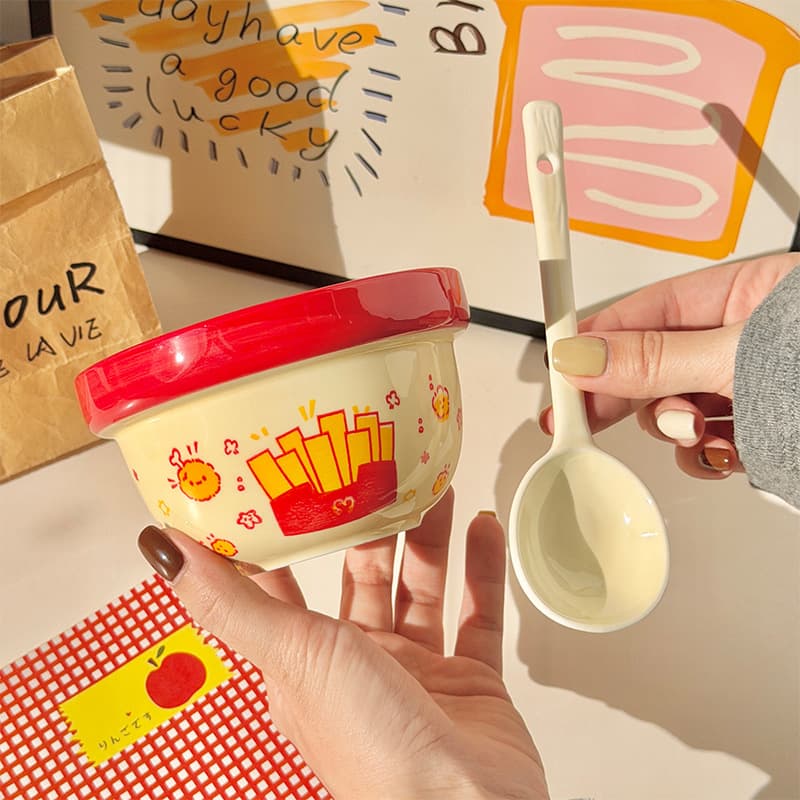 [french fries tableware] - 4.6-inch rice bowl + exclusive spoon