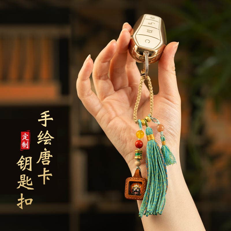Hand-Painted Small Thangka Bag Hanging Zajiram Green Tara Mahakala Xizang-Style Pendant National Trend Portable Pendant Keychain 2