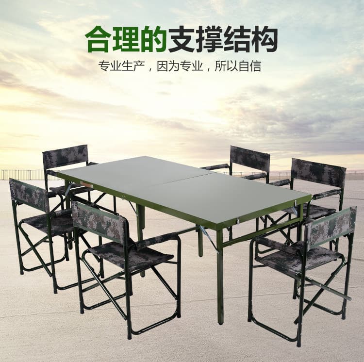 Green table and six chairs