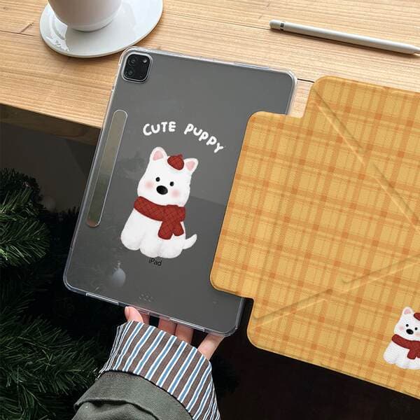 West Highland Cizgi Filmi Temalı iPad Pro/Air/Mini üçün Y Qatlanan Qoruyucu Planşet Qabı