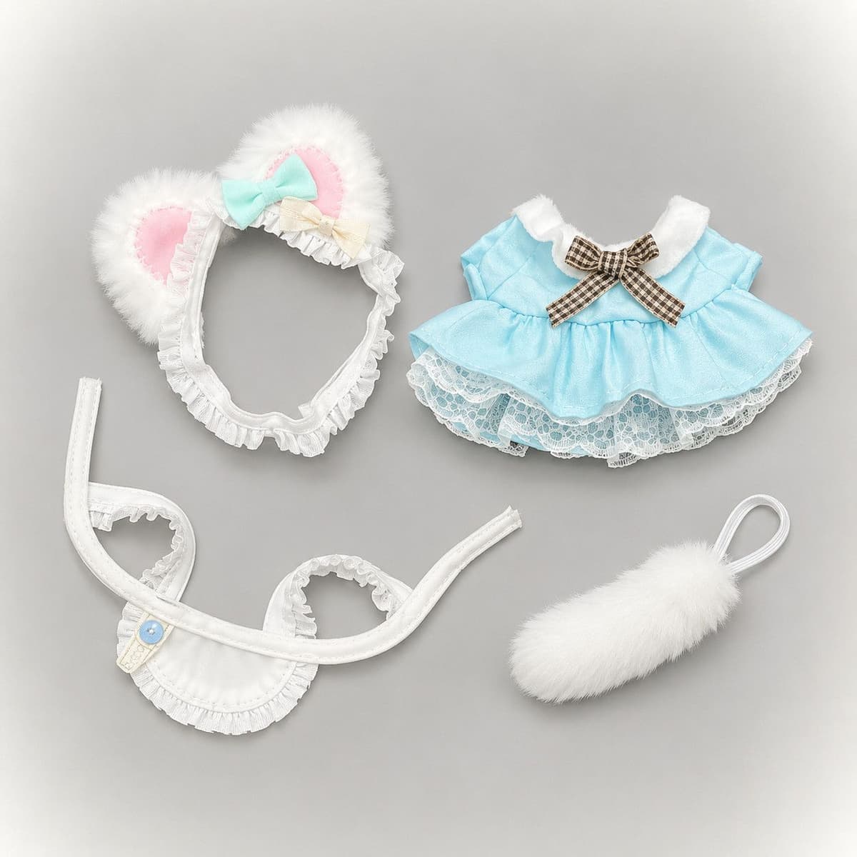 Thin cat maid - 4 points [cat ear headdress + clothes + apron + cat tail]
