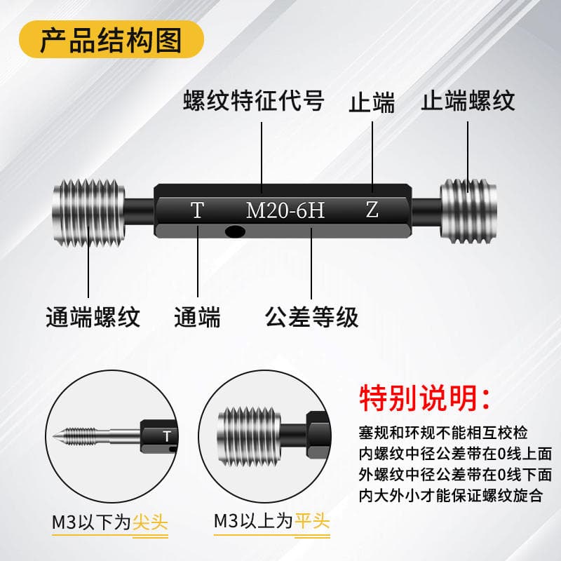 6H Metric Fine Thread Plug Gauge Pass/Fail Gauge for Measuring Internal Diameter Cylindrical Threads, High Precision M1-60*0.75 5