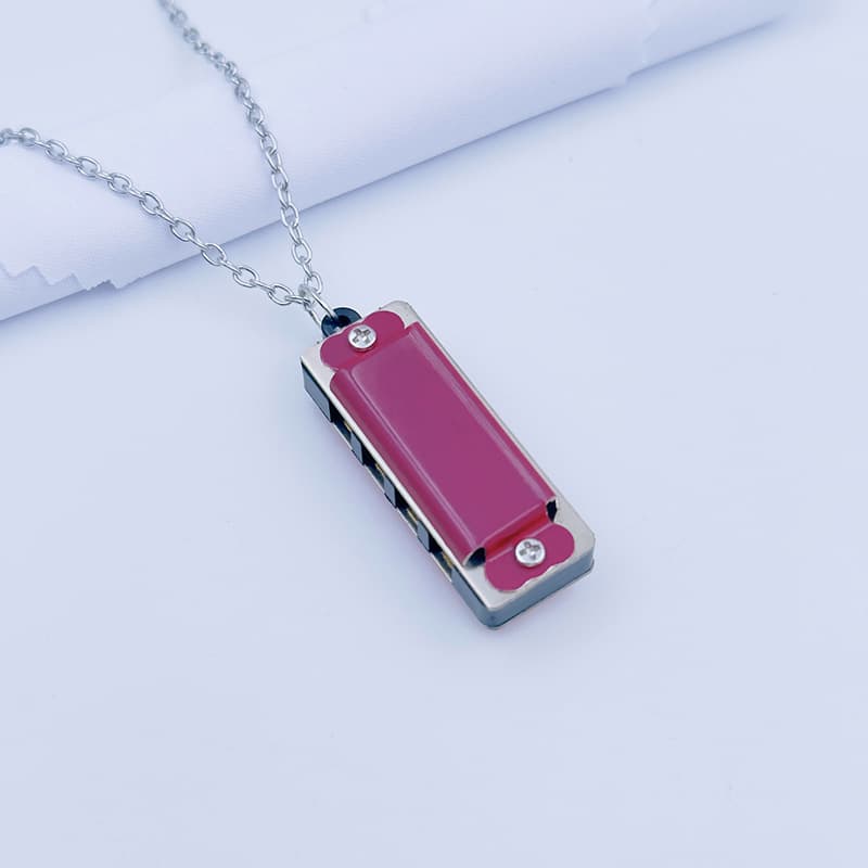 Mini metal harmonica (rose red) necklace