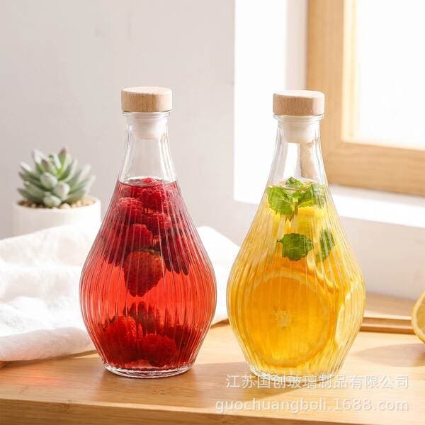 New vertical striped large-capacity wine bottle, thickened decanter bottle for fruit wine, empty bottle for homemade rice wine, empty glass bottle for homemade green plum and bayberry