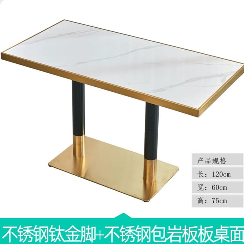 Covered with gold edge snow mountain white 120*60 + black gold stainless steel feet