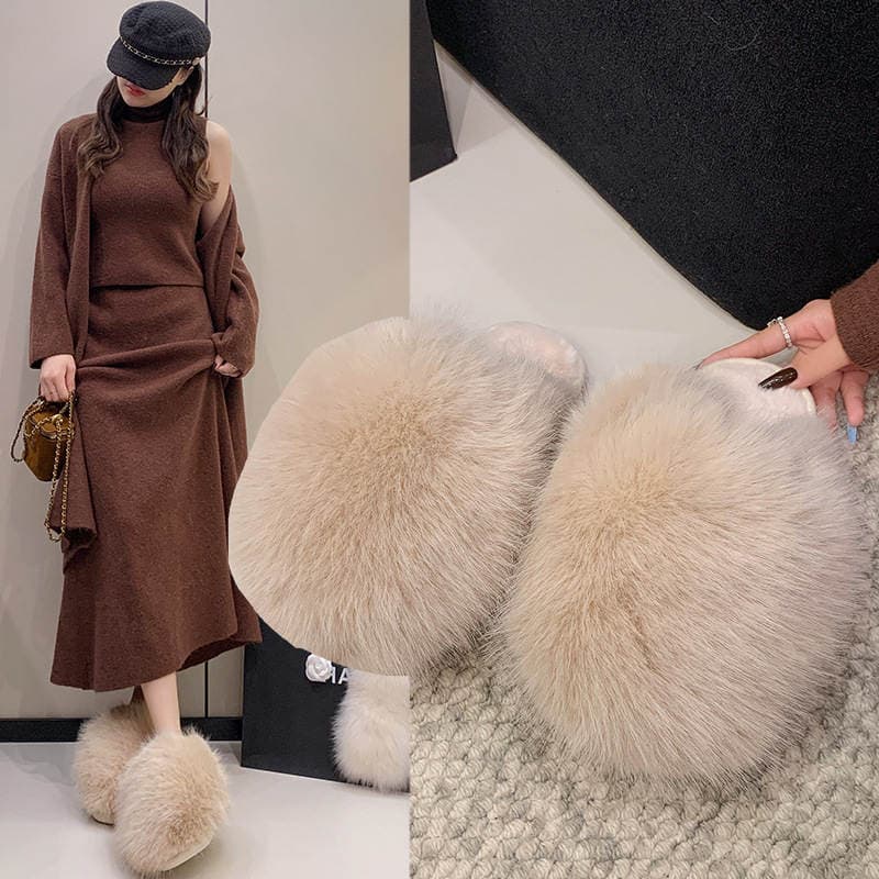Cross-Border Amazon Large Size Solid Color Fluffy Big Fur Slippers with Soft Soles, Winter Closed-Toe Home Warm Multi-Color Cotton Slippers 2