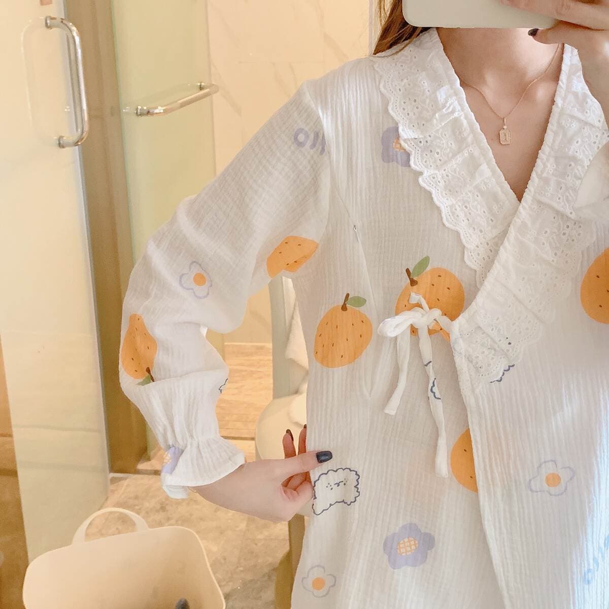 Yaz-payız üçün krepdən hazırlanmış uzunqol hamilə və əmizdirən qadınlar üçün pijama dəsti 3