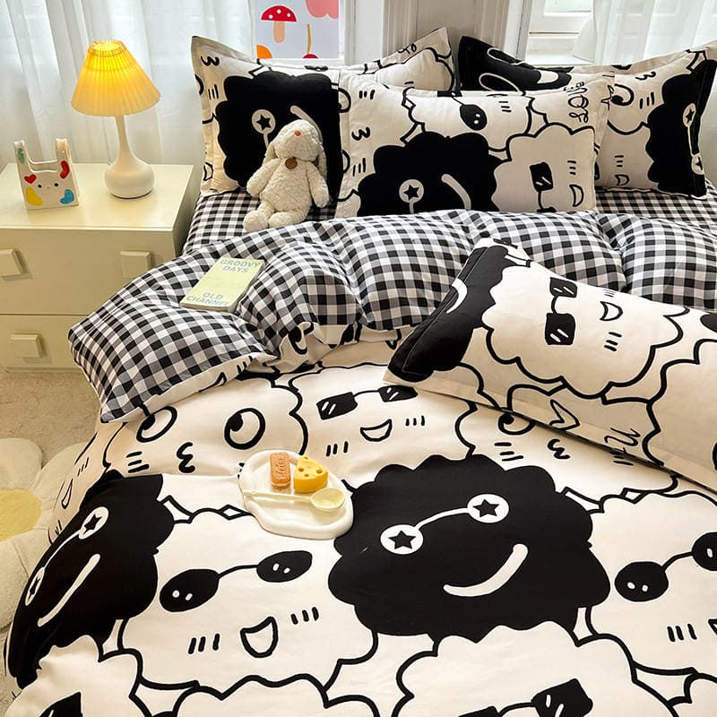 Cartoon bedding quilt cover student dormitory three-piece quilt set 4-piece skin-friendly wash cotton four-piece set clearance 1