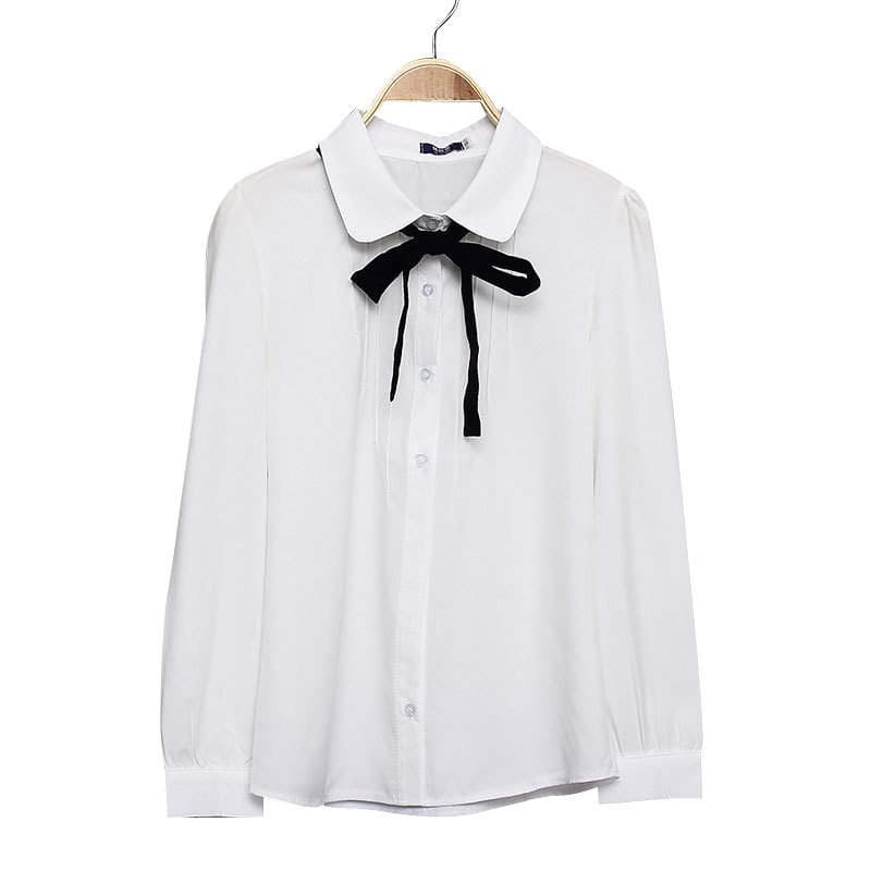 2026 New Style Professional Korean-Style Student Shirt for Women, Long-Sleeve Loose Chiffon Shirt with Bow, Custom Wholesale 5