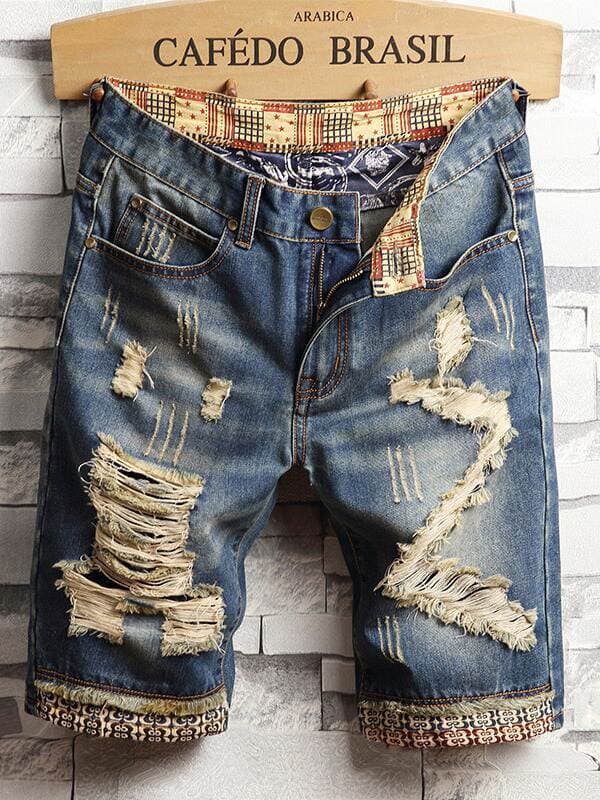Lined Cloth Jeans Men's Tattered Five-Point Beggar Pants All Year Round Trendy Brand Personalized Men's Jeans Jeansmen 2
