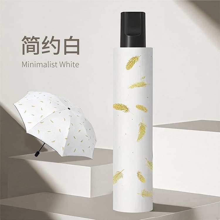 Beige feather gold foil umbrella - 8-rib black glue manual
