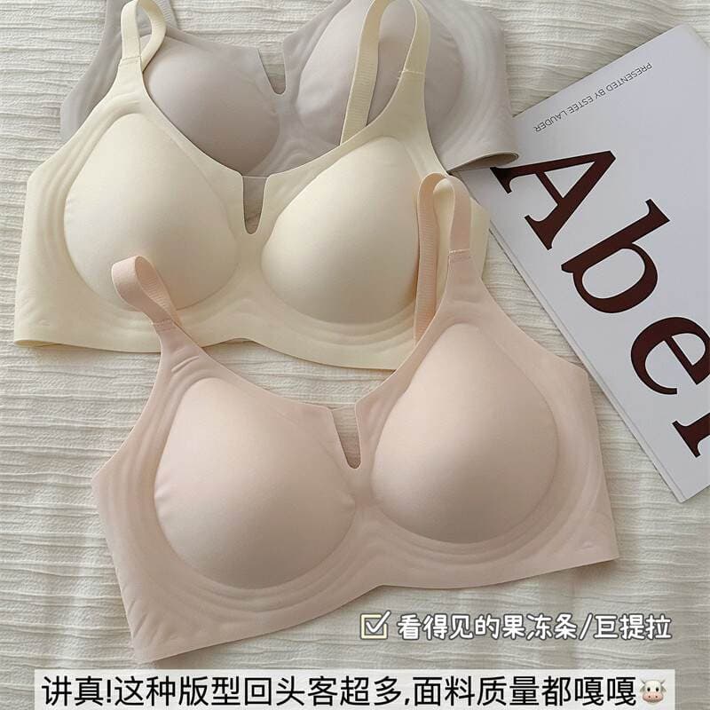 Nipple Cartoon Traceless Underwear Women's Large Chest Showy Small Chest Gathering and Tucking-up Anti-hanging Jelly Lara Bra 4