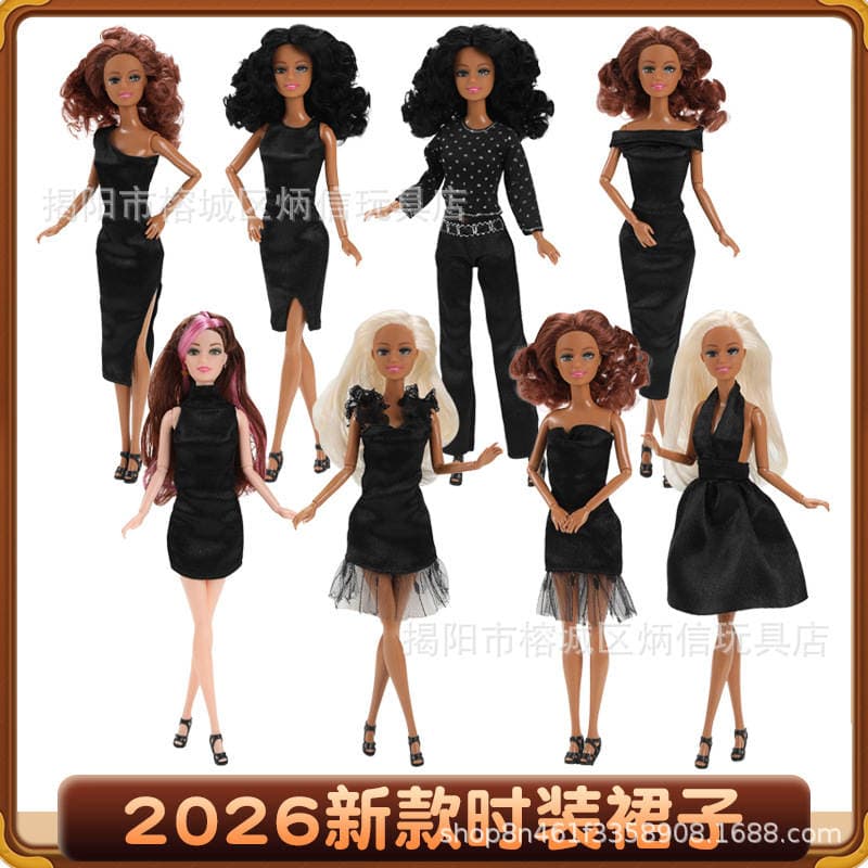 Foreign Trade 11inch Barbie Doll Party Black Sexy Slit Strapless Bodycon Dress Dress-Up Toy Evening Gown Cross-Border 1