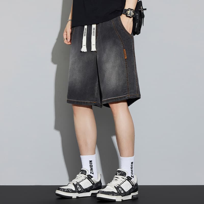 531 black and gray tencel elastic waist drawstring—five-quarter pants