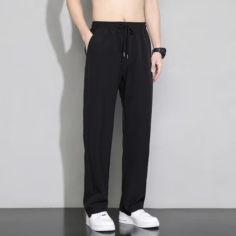 Four-sided stretch straight pants Black