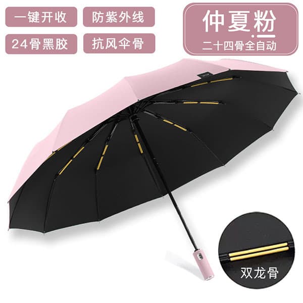 24-rib automatic open umbrella - premium double spine - pink