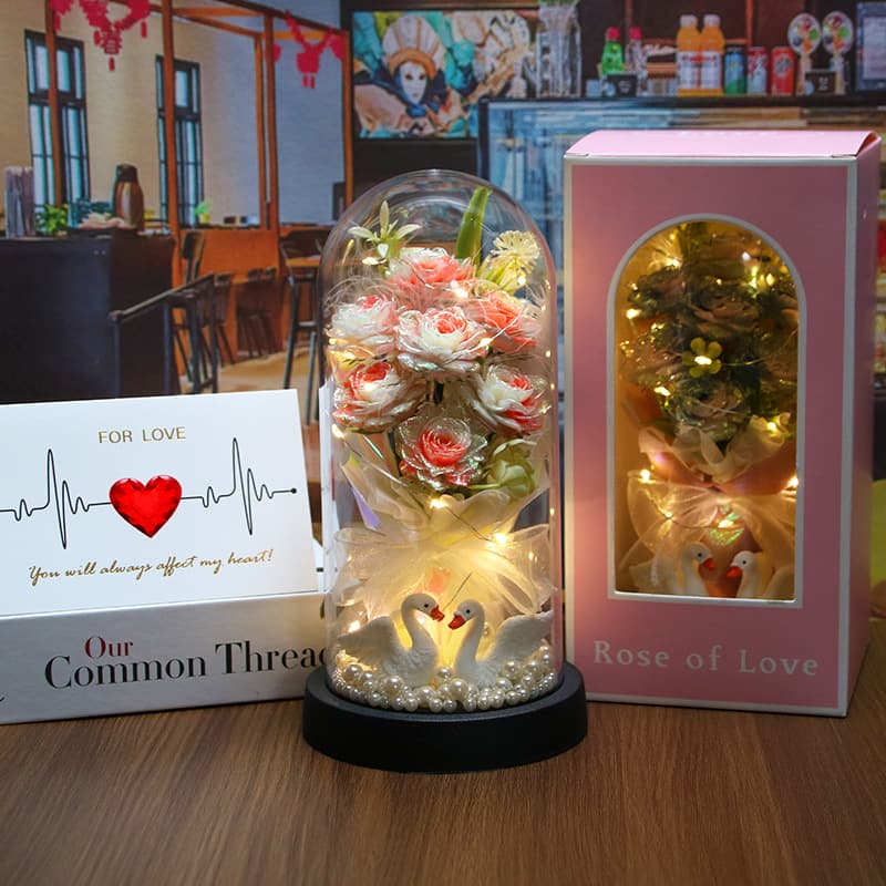 [lighting night light-red and white gradient rose bouquet]