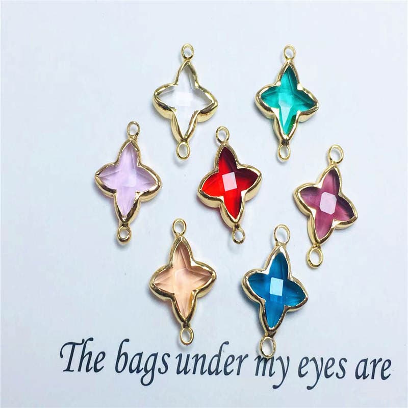 diy jewelry accessories copper edge four-leaf flower crystal glass pendant pendant earrings bracelet necklace making materials 1