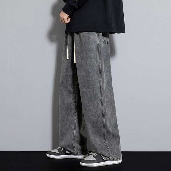 Men's Summer Jeans, Retro, Simple and Comfortable, Casual High-Street Fashion Brand, Student Nine-Point Wide-Leg Long Pants