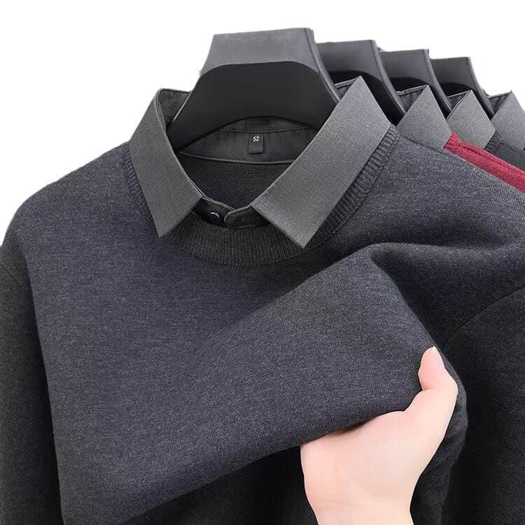 Kişi trikotaj pambıq köynək, ikiqat görünüşlü, işgüzar stil, qış üçün, fleece astarlı, qalınlaşdırılmış, Gr7335 5