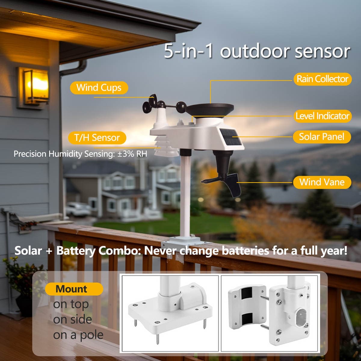 Wireless Weather Station with Color Screen, Indoor and Outdoor Temperature and Humidity Satellite Meter, Weather Forecast Weather Station 4