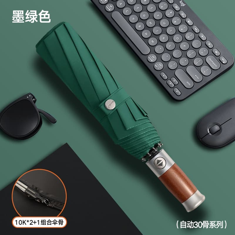 {dark green full blackout-[automatic business wooden handle 30 ribs] thickened vinyl}