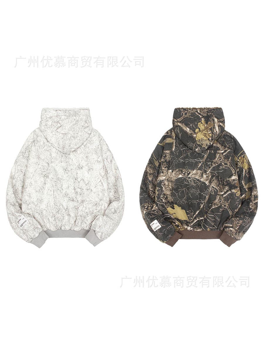 Cross-Border Men's and Women's Same Style Full-Print Velvet Thickeneded Cotton Jacket for Winter Loose Cashmere Warm All-In-One Hooded Jacket 5