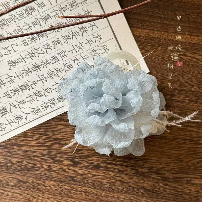 5666 burnt edge chiffon flower clip-blue