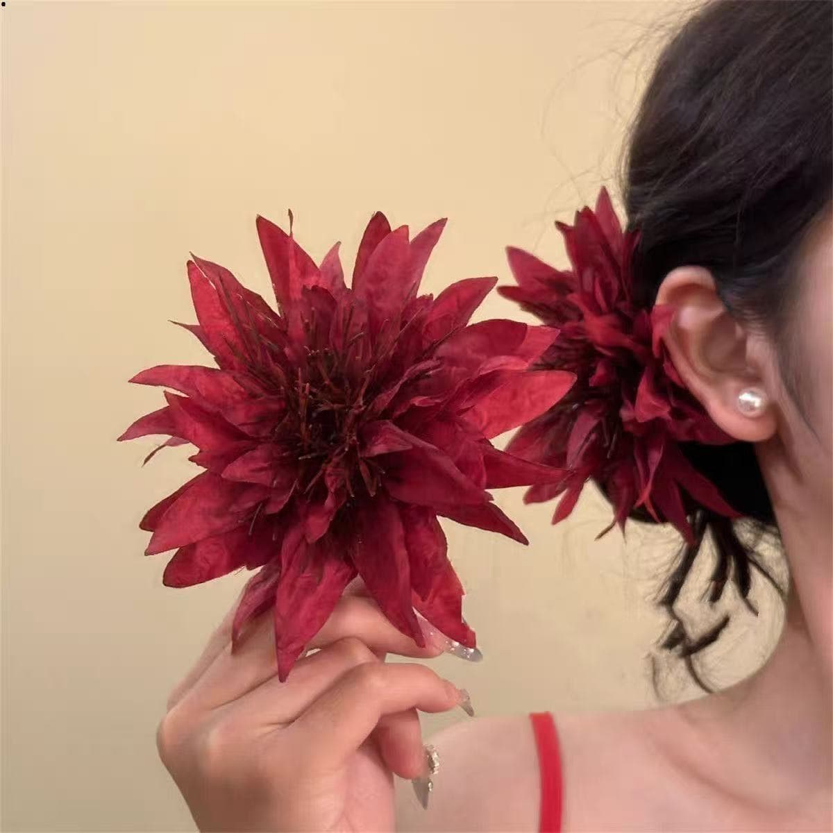 5645 anemone flower hair clip - red