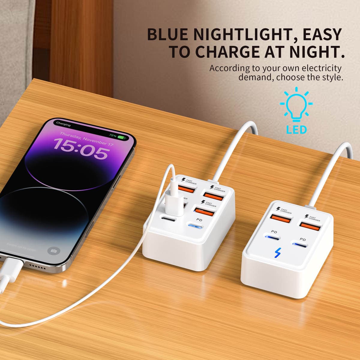 Çoxfunksiyalı USB Rozetka, 2 USB + 2 Type-C Sürətli Şarj Portu 3