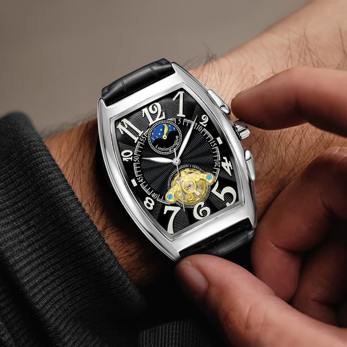 Black with silver shell black surface