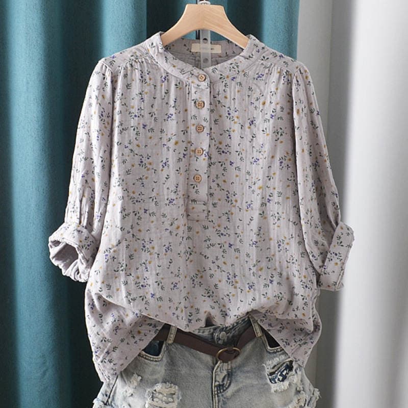 Double-layer cotton yarn shirt floral stand collar baby cotton yarn loose plus size Japanese and Korean shirt factory wholesale delivery women's clothing 3