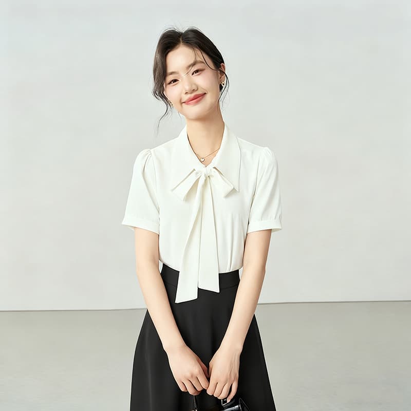 White short-sleeved [chiffon shirt]