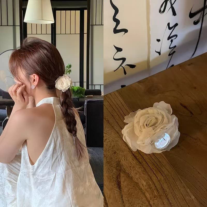 5092 handmade flower clip-milk tea color