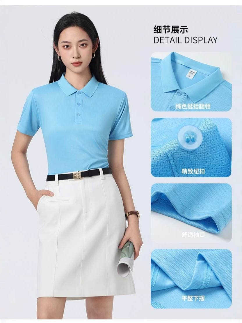 Solid Color Mesh Quick-Dry Polo Shirt with Breathable, Sweat-Absorbent, Cool and Soft Fabric, Customizable Logo 3