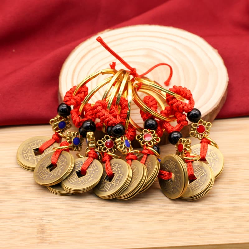 Brass five emperors coins (red string version)