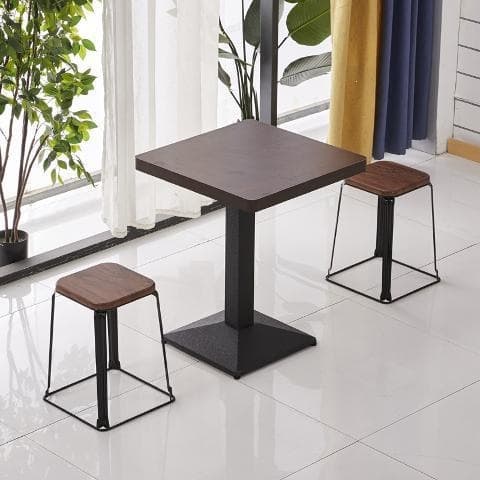 Light brown black synchronized one table and two stools