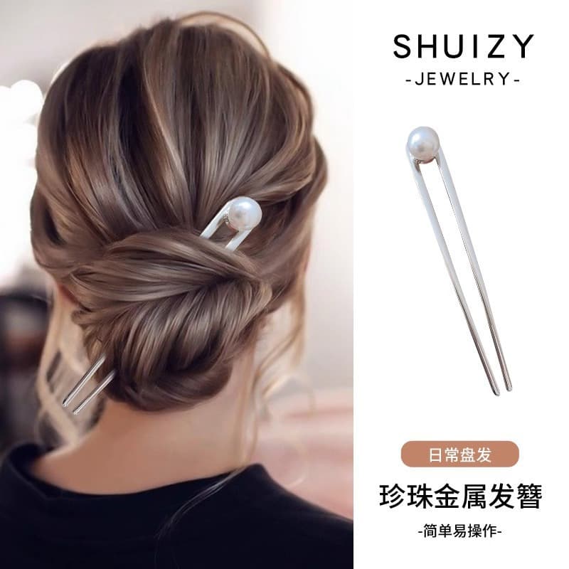 5#Silver pearl hairpin