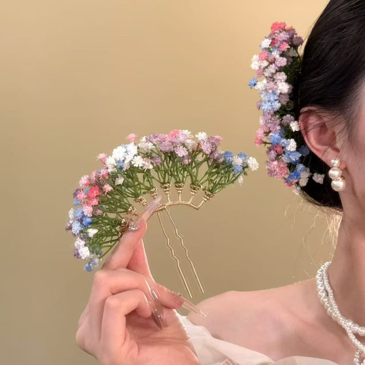 7287 spring flower hairpin-mixed color gypsophila