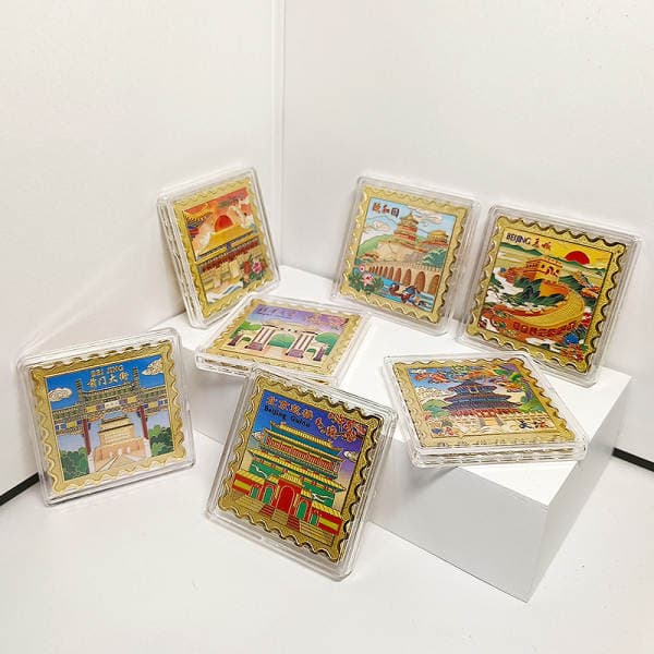 Beijing Impression Tourism Cultural and Creative 5cm Stamp Commemorative Stamp Tiananmen Forbidden City Temple of Heaven Drum Tower Great Wall Commemorative Coin