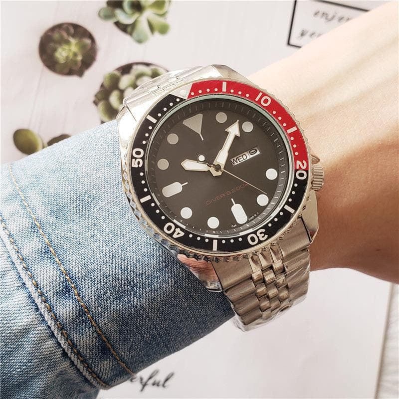 White shell black red circle steel belt