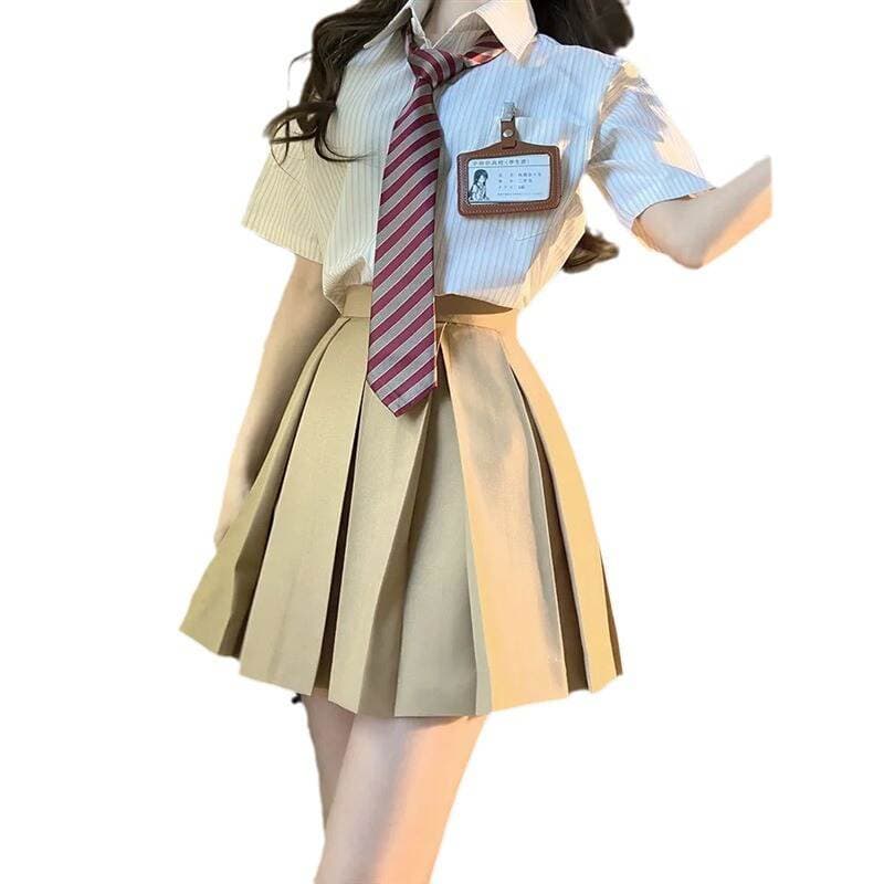 Japanese jk uniform college style loose all-match chic striped shirt short sleeve shirt women's summer new top 4