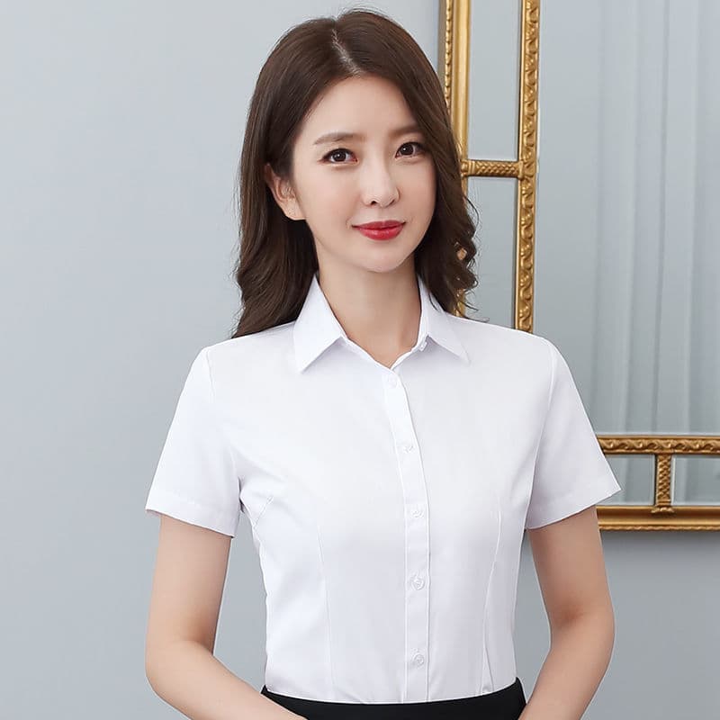 [short sleeves] white plain square collar